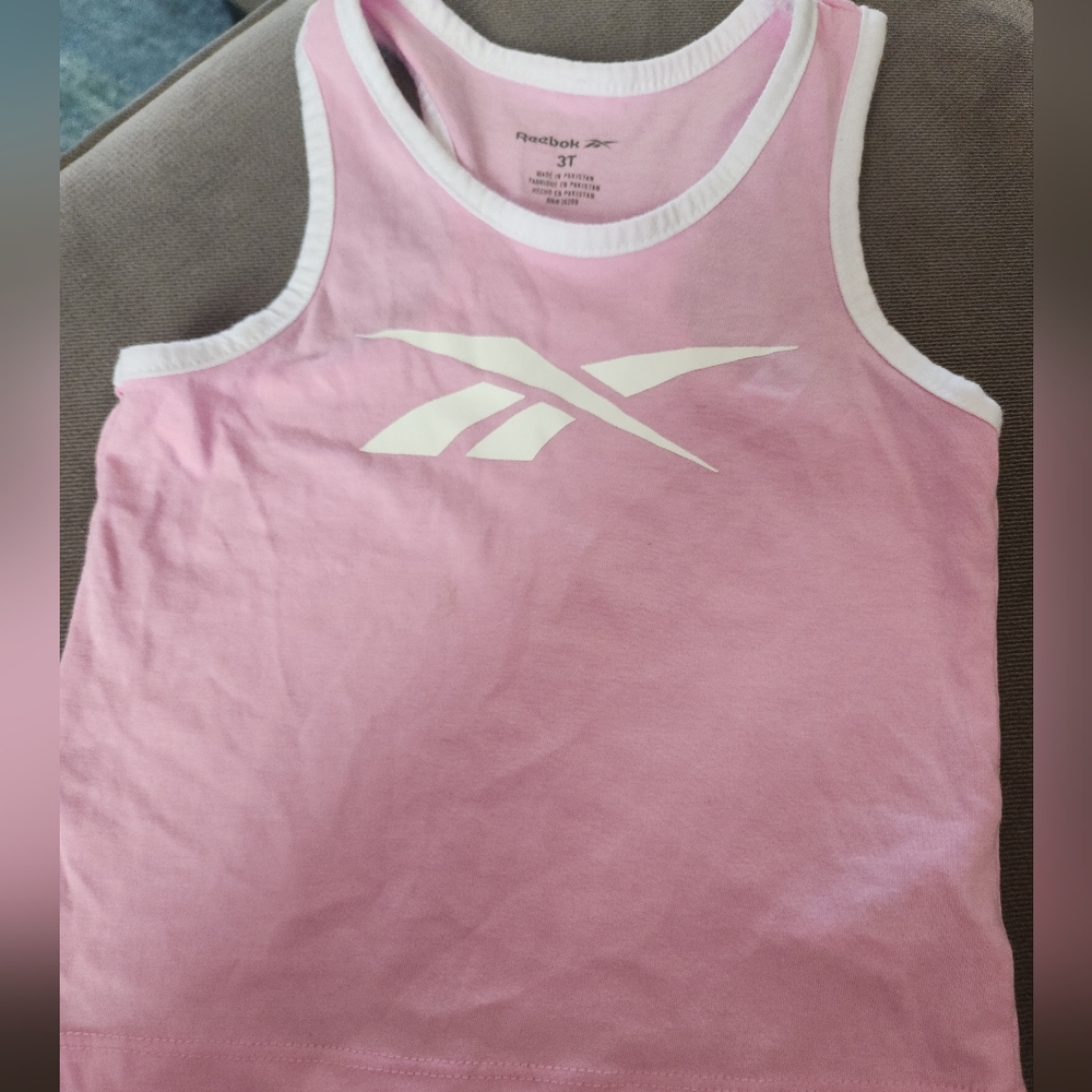 Reebok pink and white girls pink and white racer back tank size 3T
